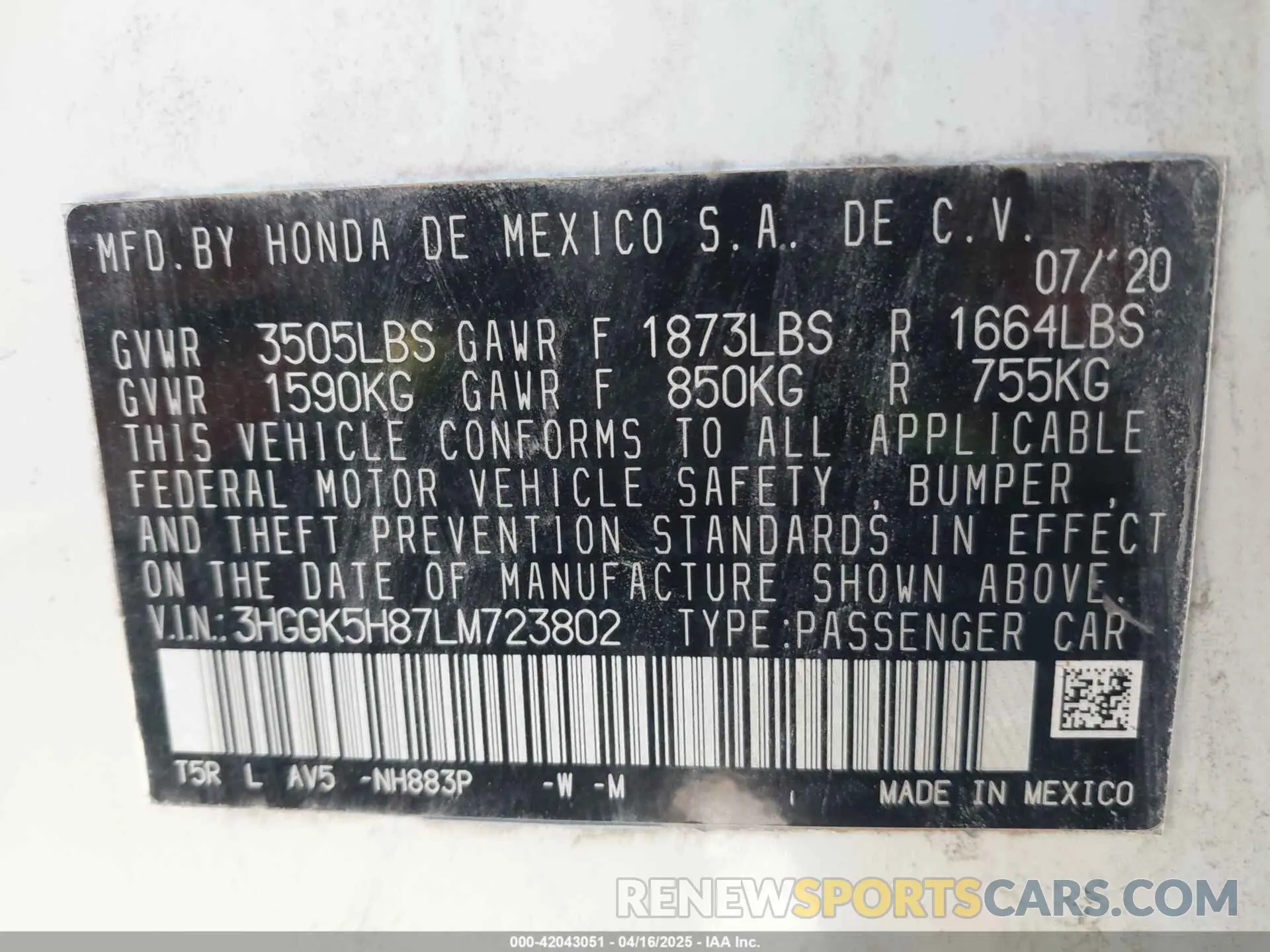 9 fotografías del automóvil dañado 3HGGK5H87LM723802 HONDA FIT 2020