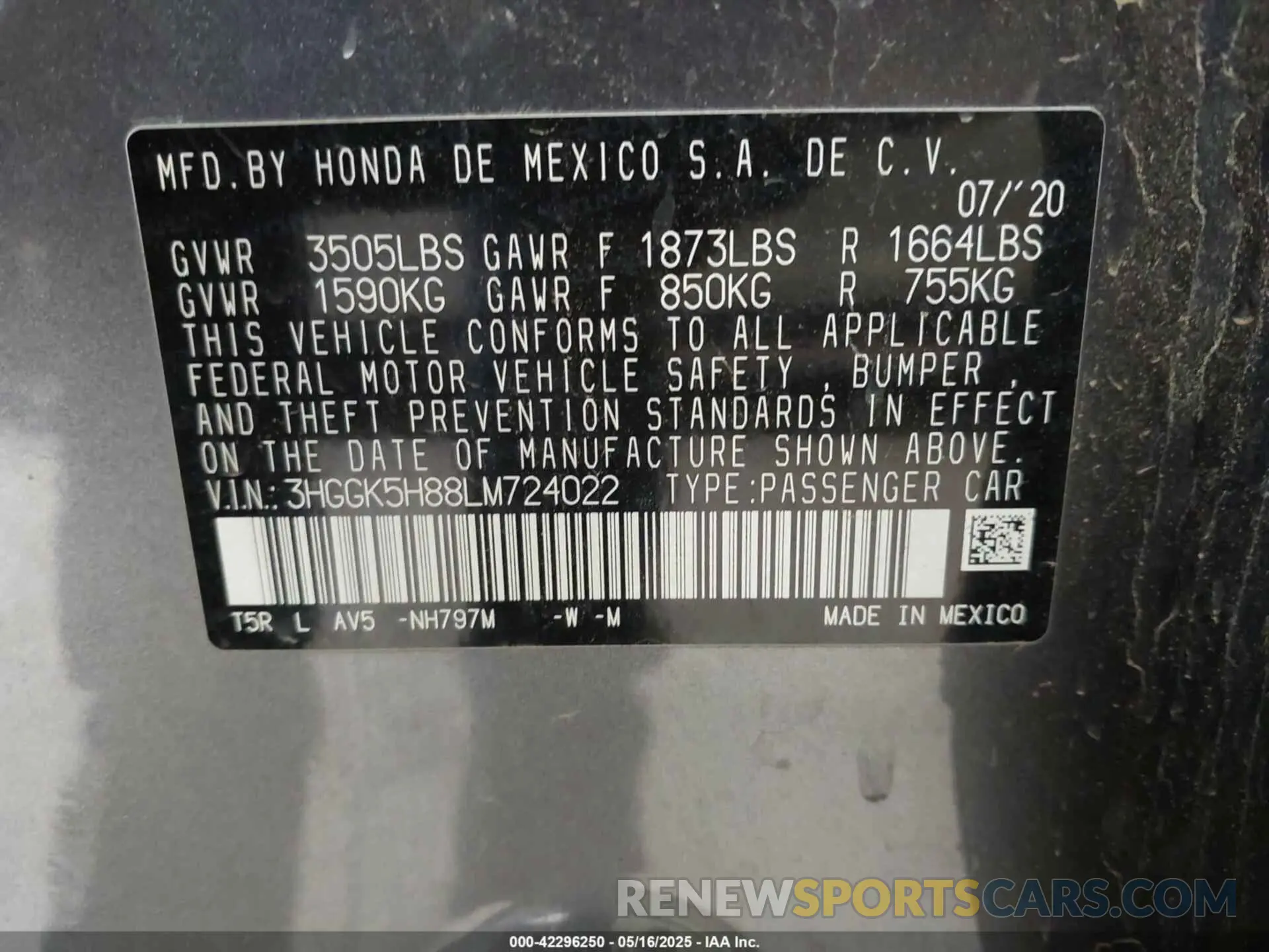 9 fotografías del automóvil dañado 3HGGK5H88LM724022 HONDA FIT 2020