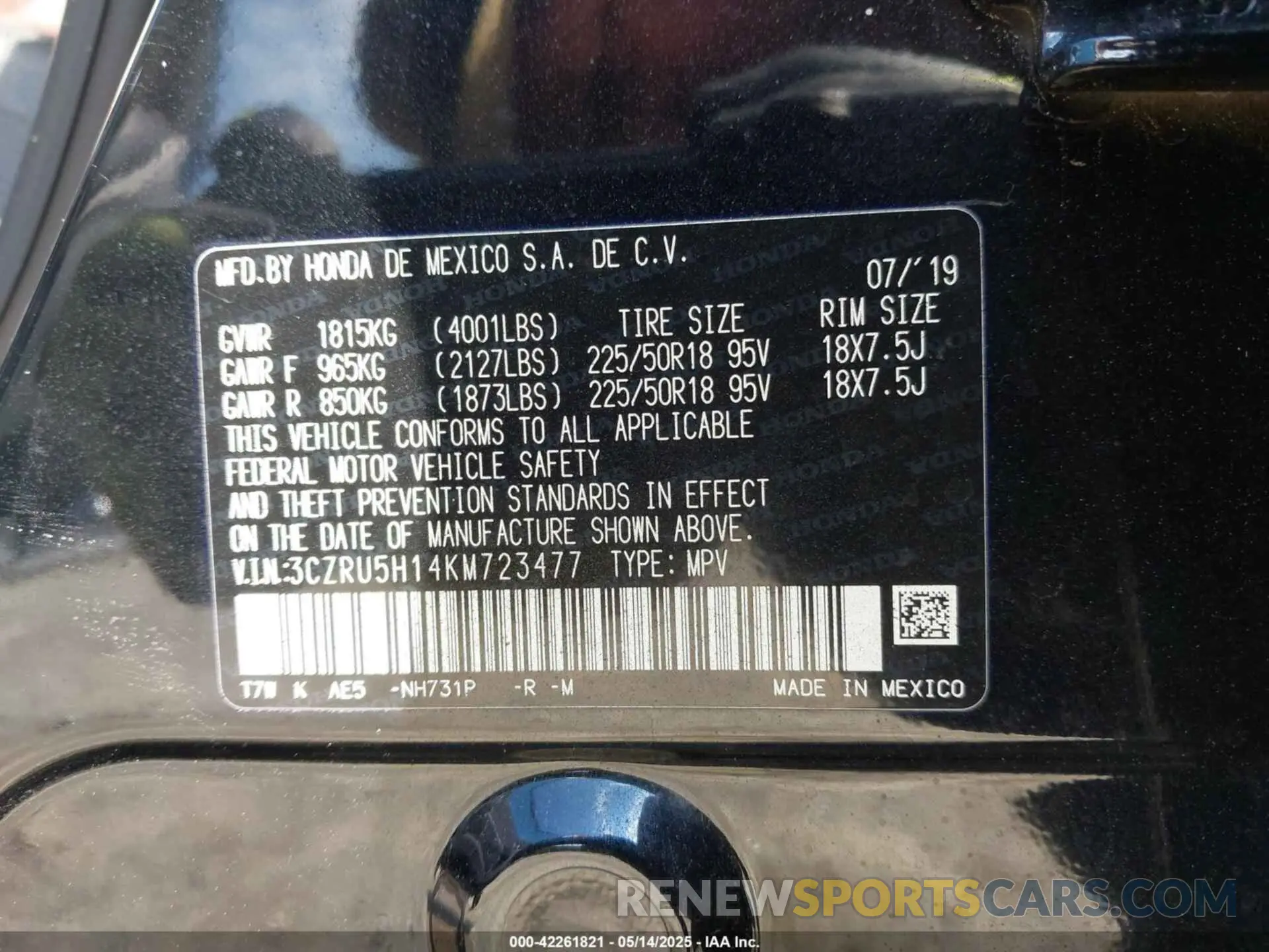 9 fotografías del automóvil dañado 3CZRU5H14KM723477 HONDA HR-V 2019