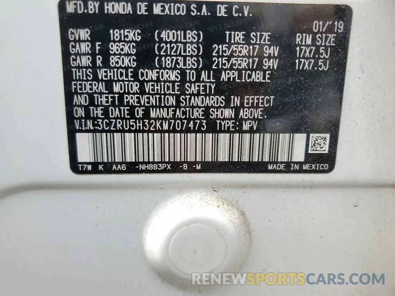 15 fotografías del automóvil dañado 3CZRU5H32KM707473 HONDA HR-V 2019