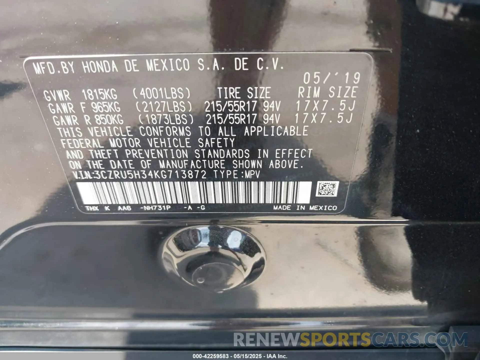 9 fotografías del automóvil dañado 3CZRU5H34KG713872 HONDA HR-V 2019