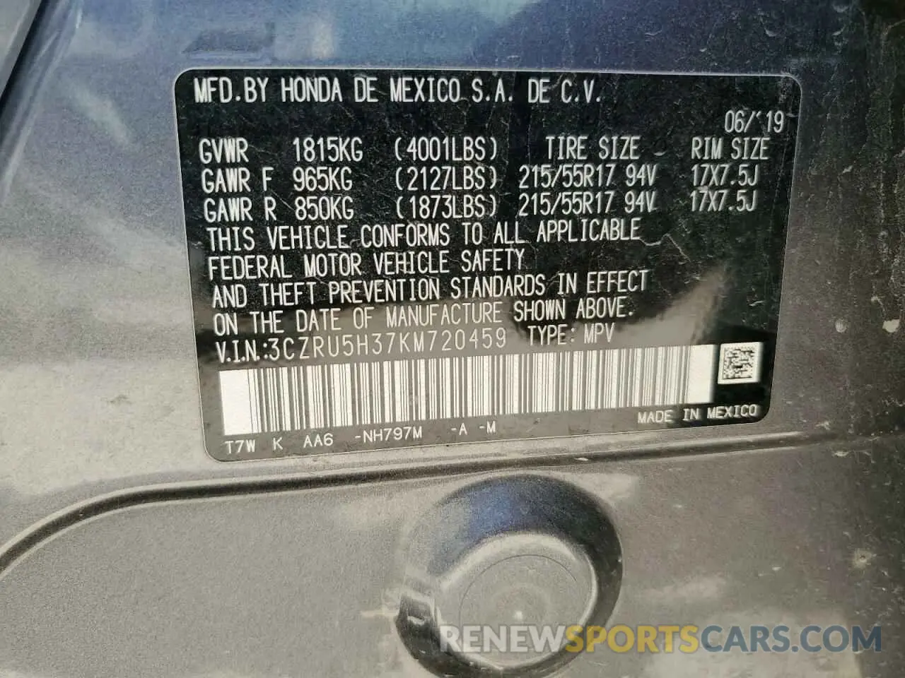 13 fotografías del automóvil dañado 3CZRU5H37KM720459 HONDA HR-V 2019