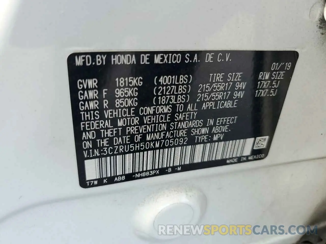 13 fotografías del automóvil dañado 3CZRU5H50KM705092 HONDA HR-V 2019