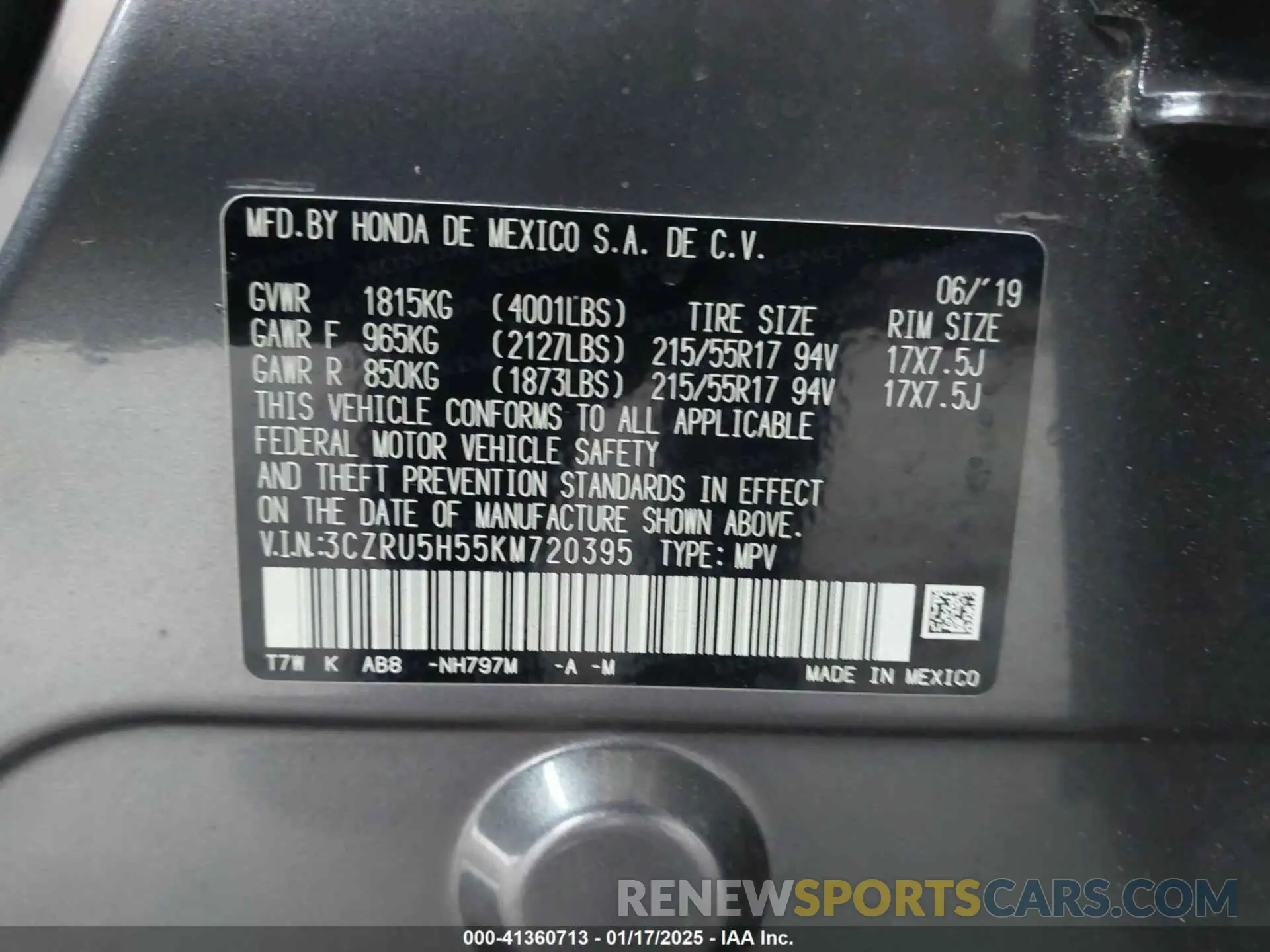 9 fotografías del automóvil dañado 3CZRU5H55KM720395 HONDA HR-V 2019