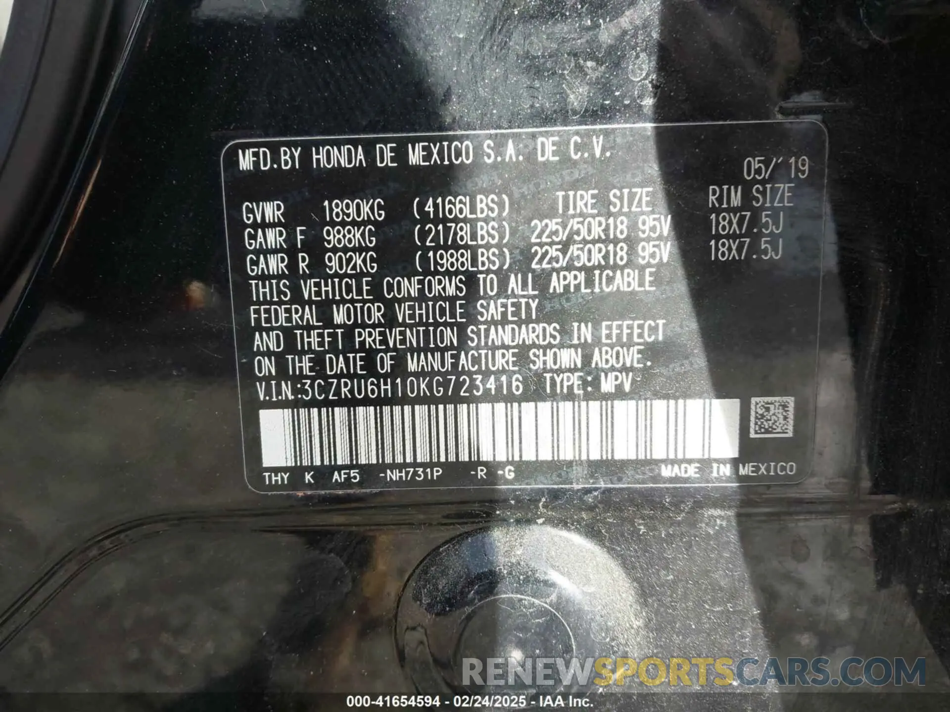 9 fotografías del automóvil dañado 3CZRU6H10KG723416 HONDA HR-V 2019
