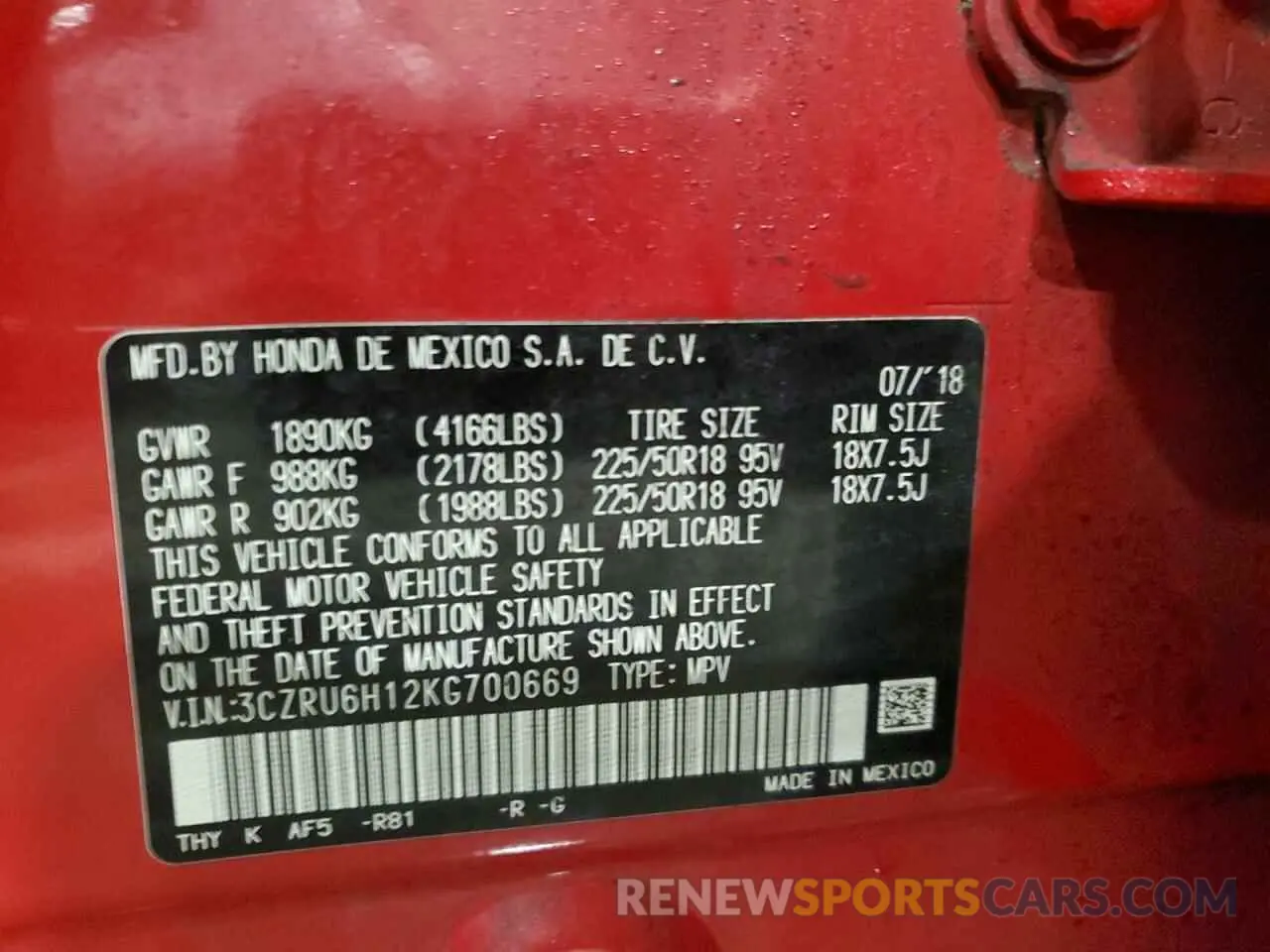 14 fotografías del automóvil dañado 3CZRU6H12KG700669 HONDA HR-V 2019
