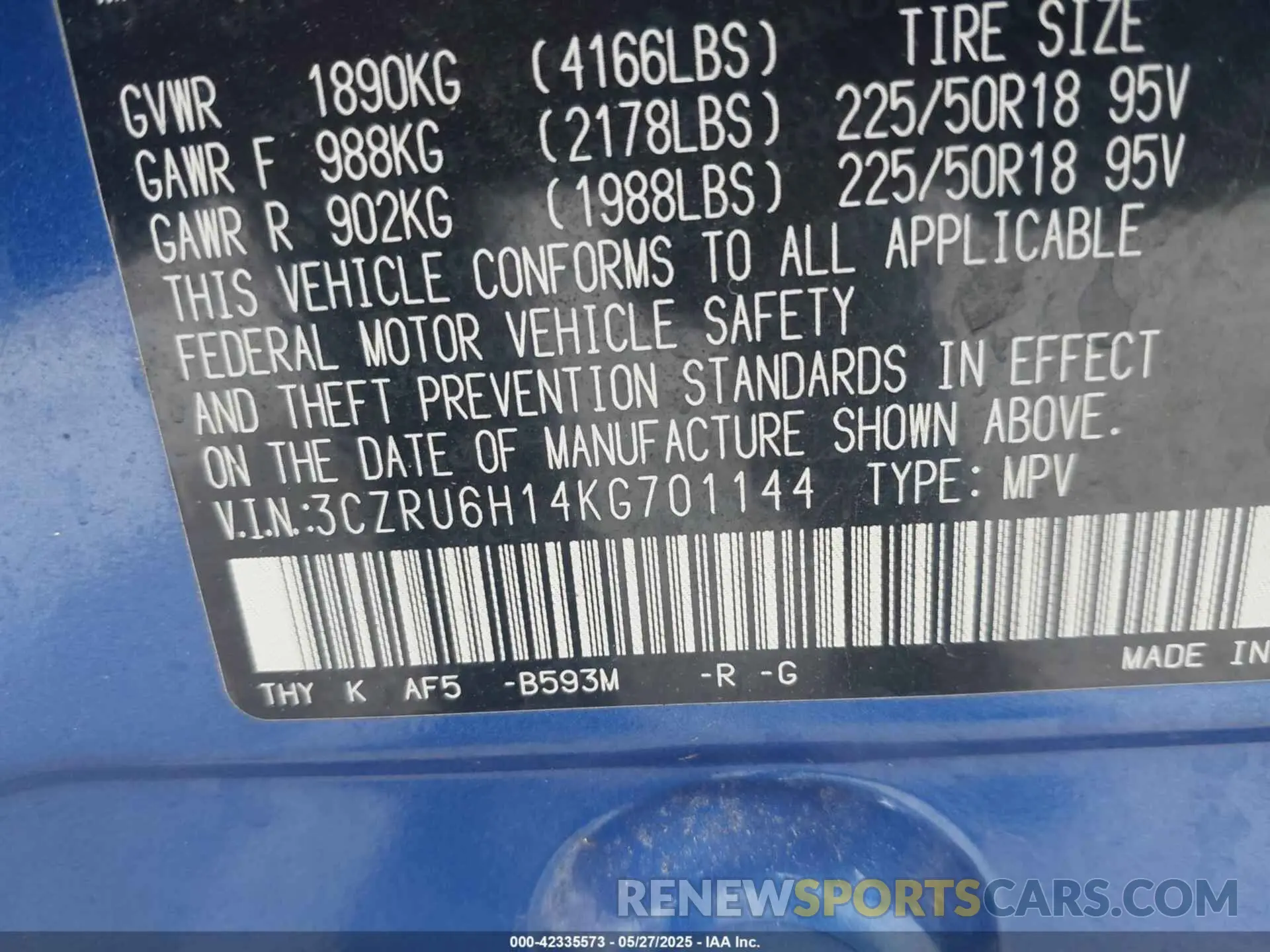 9 fotografías del automóvil dañado 3CZRU6H14KG701144 HONDA HR-V 2019