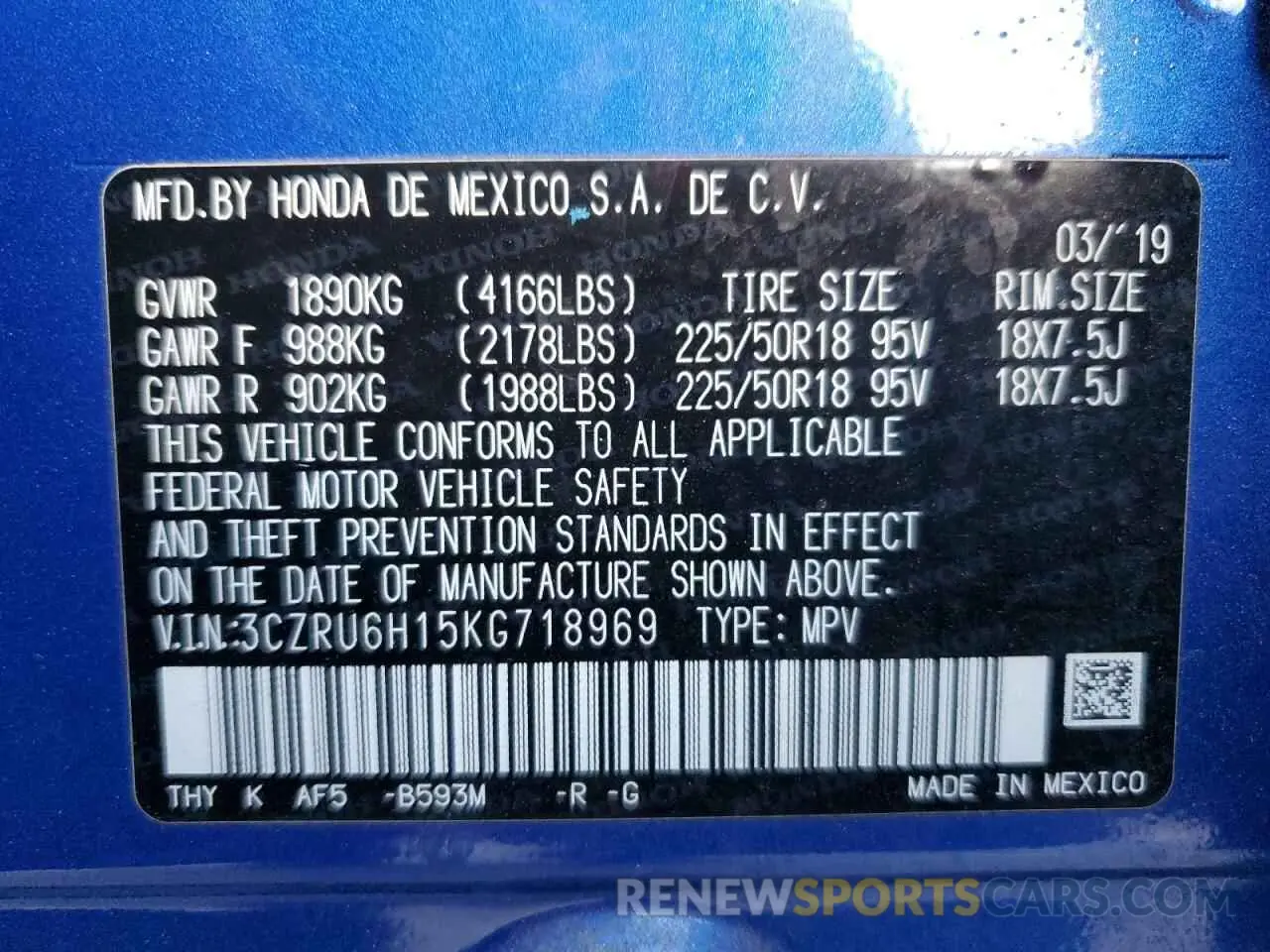 14 fotografías del automóvil dañado 3CZRU6H15KG718969 HONDA HR-V 2019