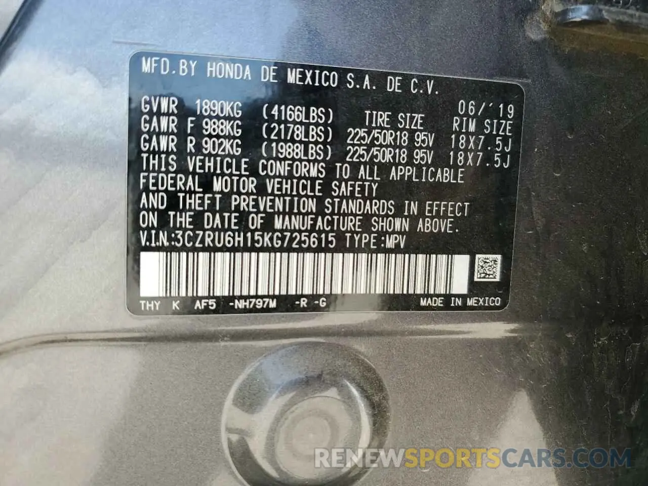 14 fotografías del automóvil dañado 3CZRU6H15KG725615 HONDA HR-V 2019