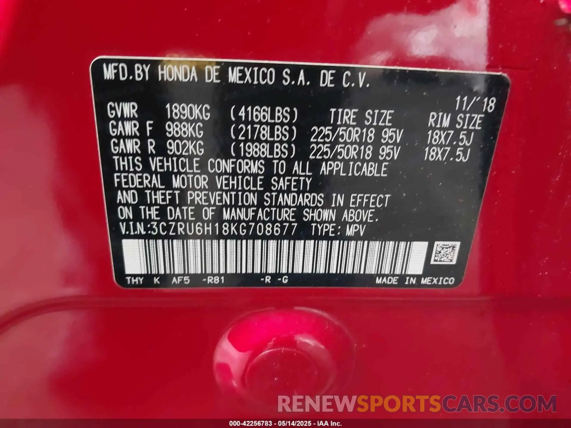 9 fotografías del automóvil dañado 3CZRU6H18KG708677 HONDA HR-V 2019