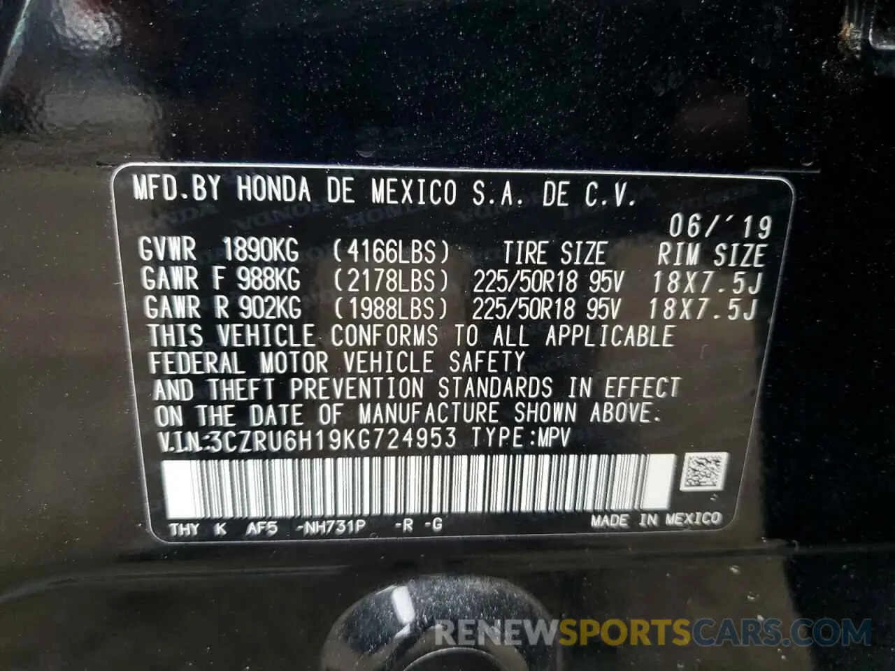 13 fotografías del automóvil dañado 3CZRU6H19KG724953 HONDA HR-V 2019
