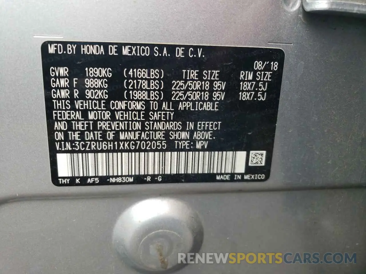 12 fotografías del automóvil dañado 3CZRU6H1XKG702055 HONDA HR-V 2019