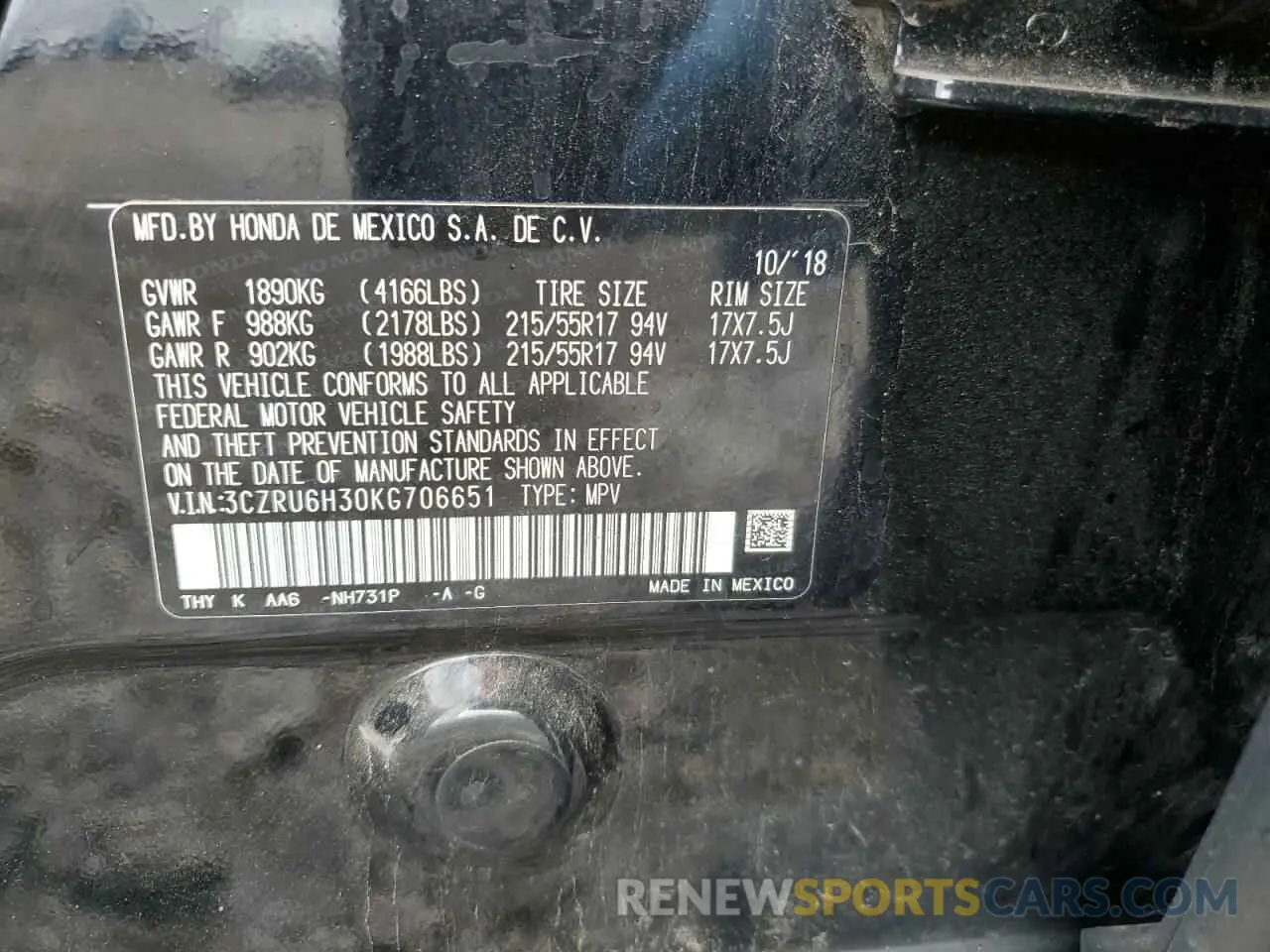 14 fotografías del automóvil dañado 3CZRU6H30KG706651 HONDA HR-V 2019