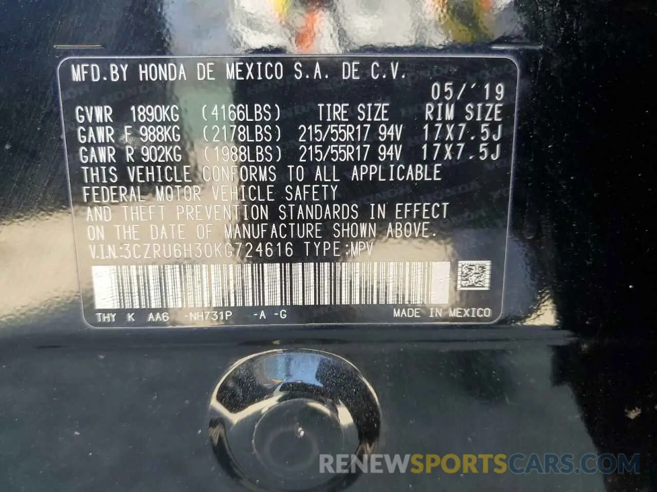 13 fotografías del automóvil dañado 3CZRU6H30KG724616 HONDA HR-V 2019