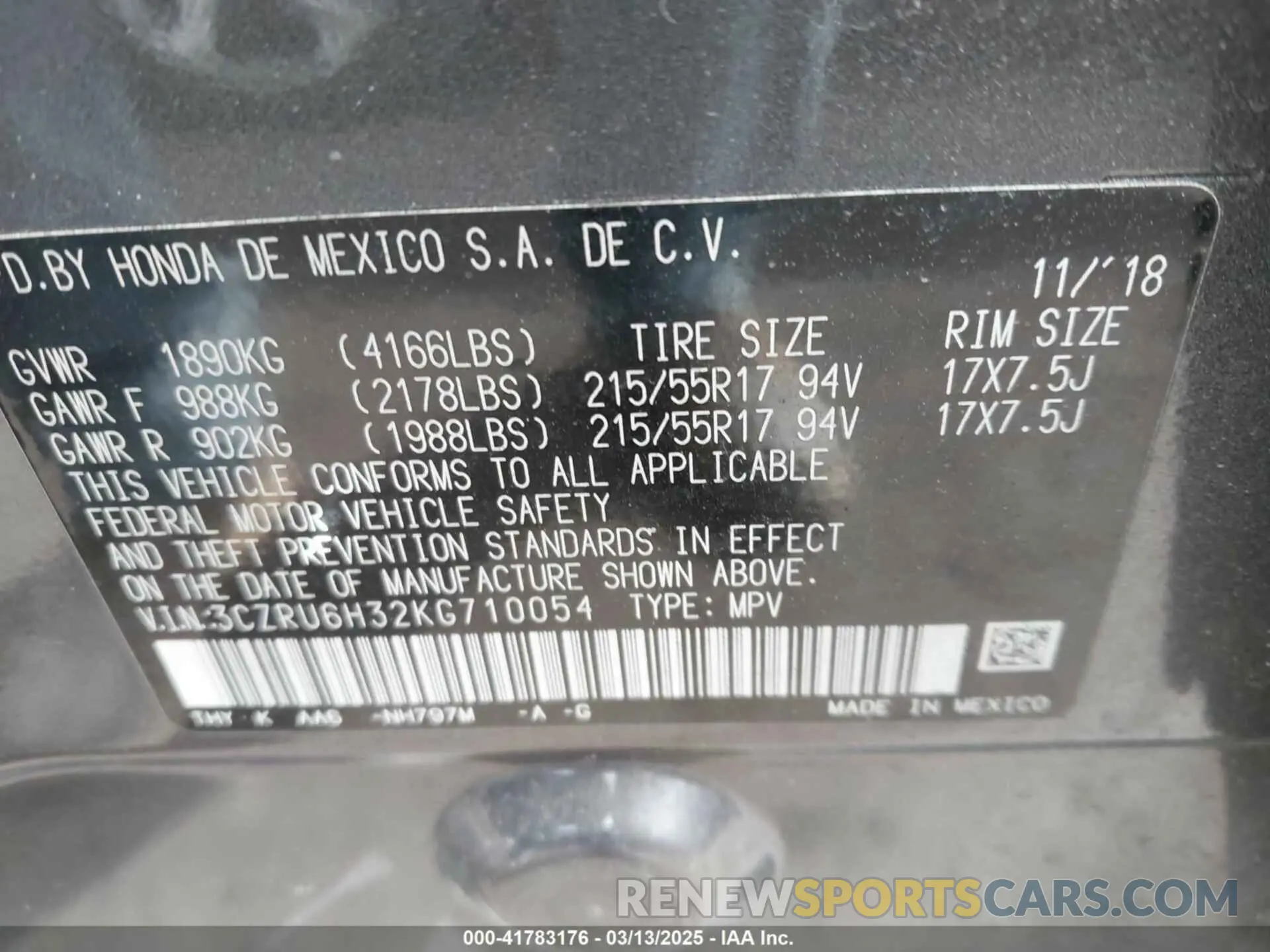 9 fotografías del automóvil dañado 3CZRU6H32KG710054 HONDA HR-V 2019
