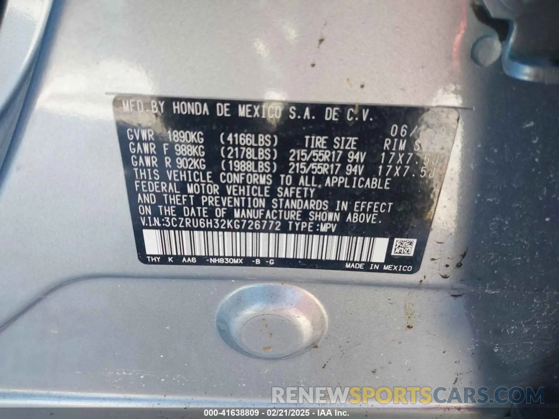 9 fotografías del automóvil dañado 3CZRU6H32KG726772 HONDA HR-V 2019