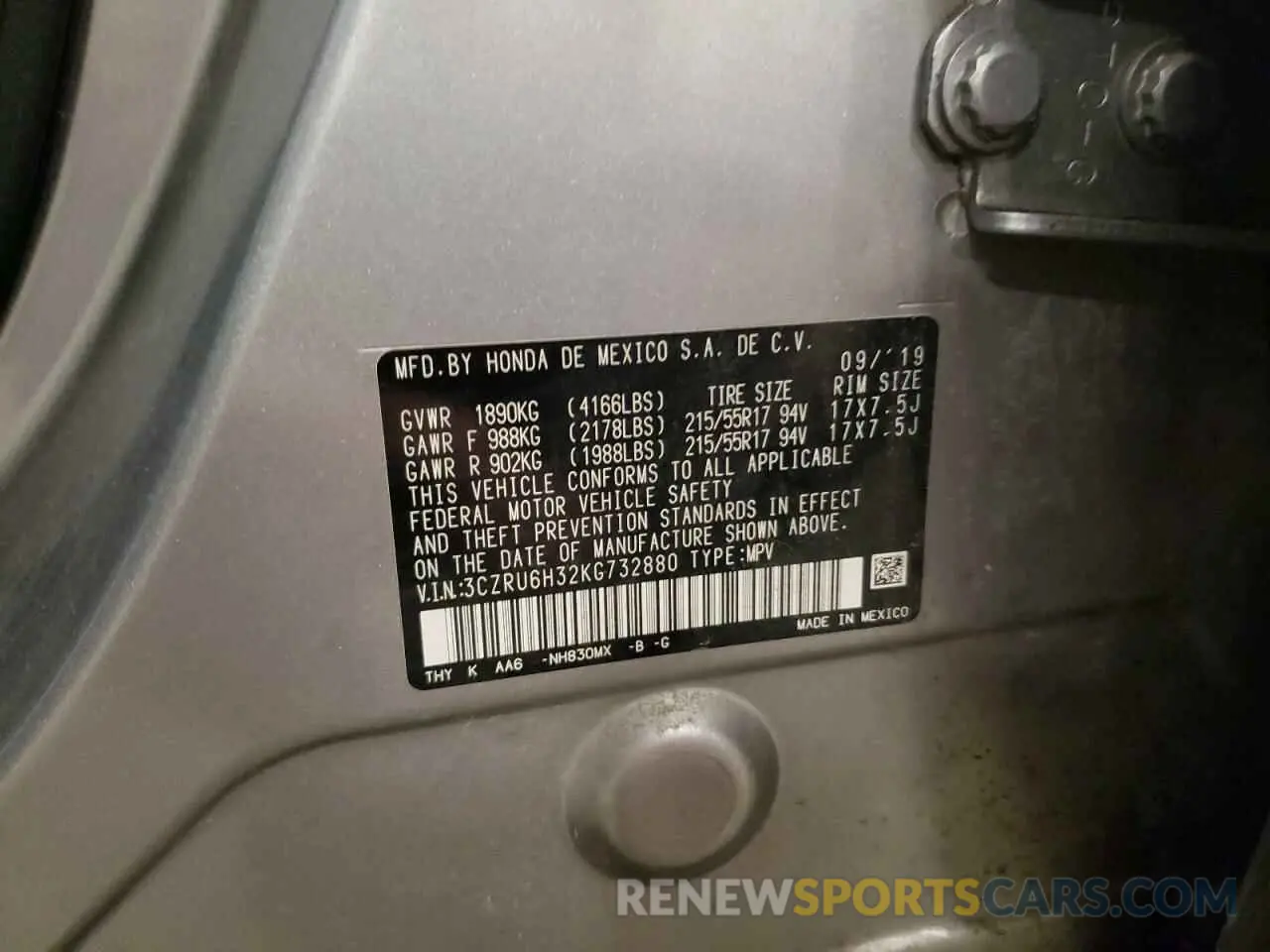 15 fotografías del automóvil dañado 3CZRU6H32KG732880 HONDA HR-V 2019