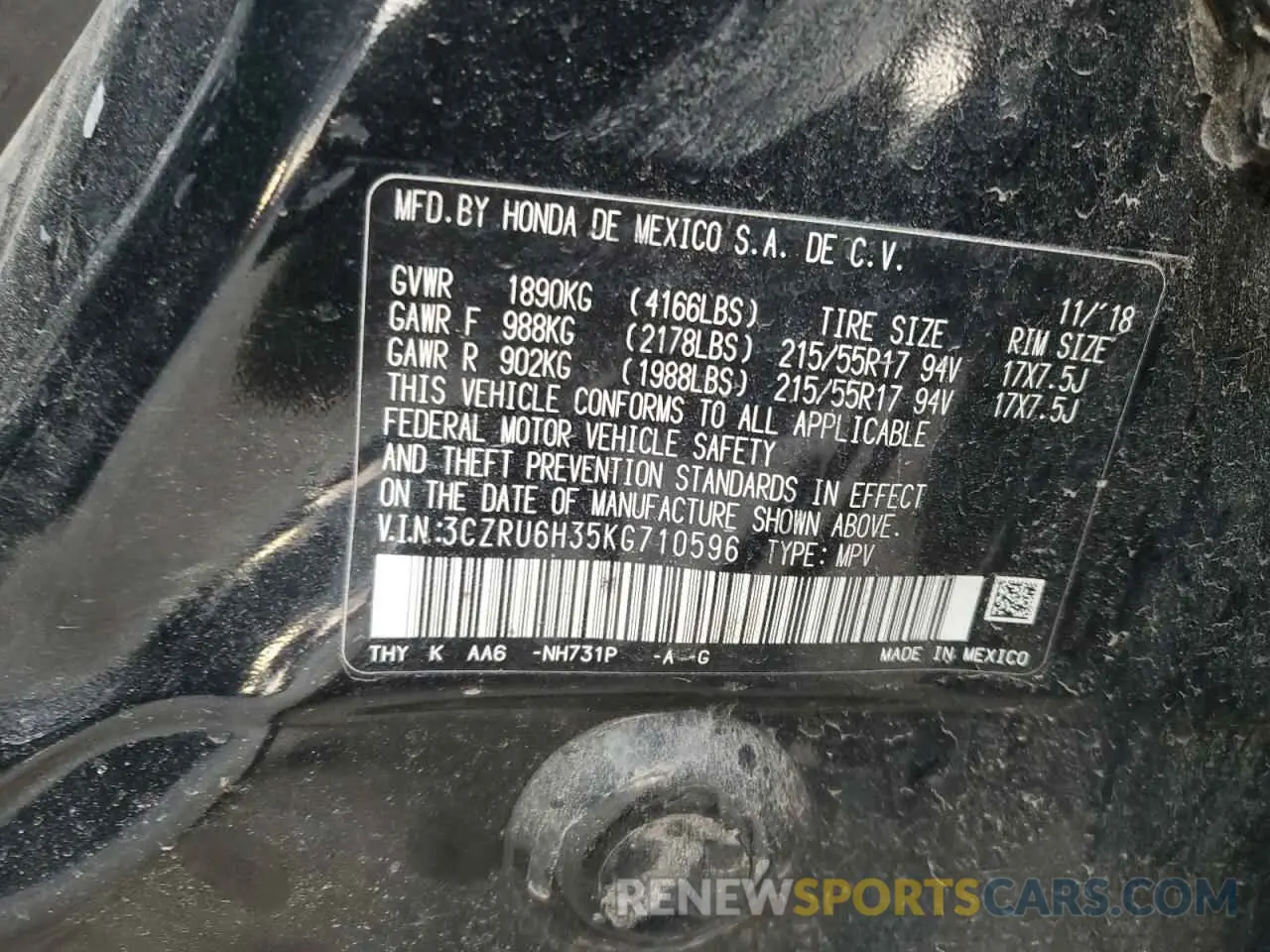 13 fotografías del automóvil dañado 3CZRU6H35KG710596 HONDA HR-V 2019