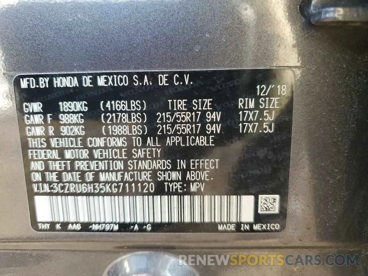 12 fotografías del automóvil dañado 3CZRU6H35KG711120 HONDA HR-V 2019