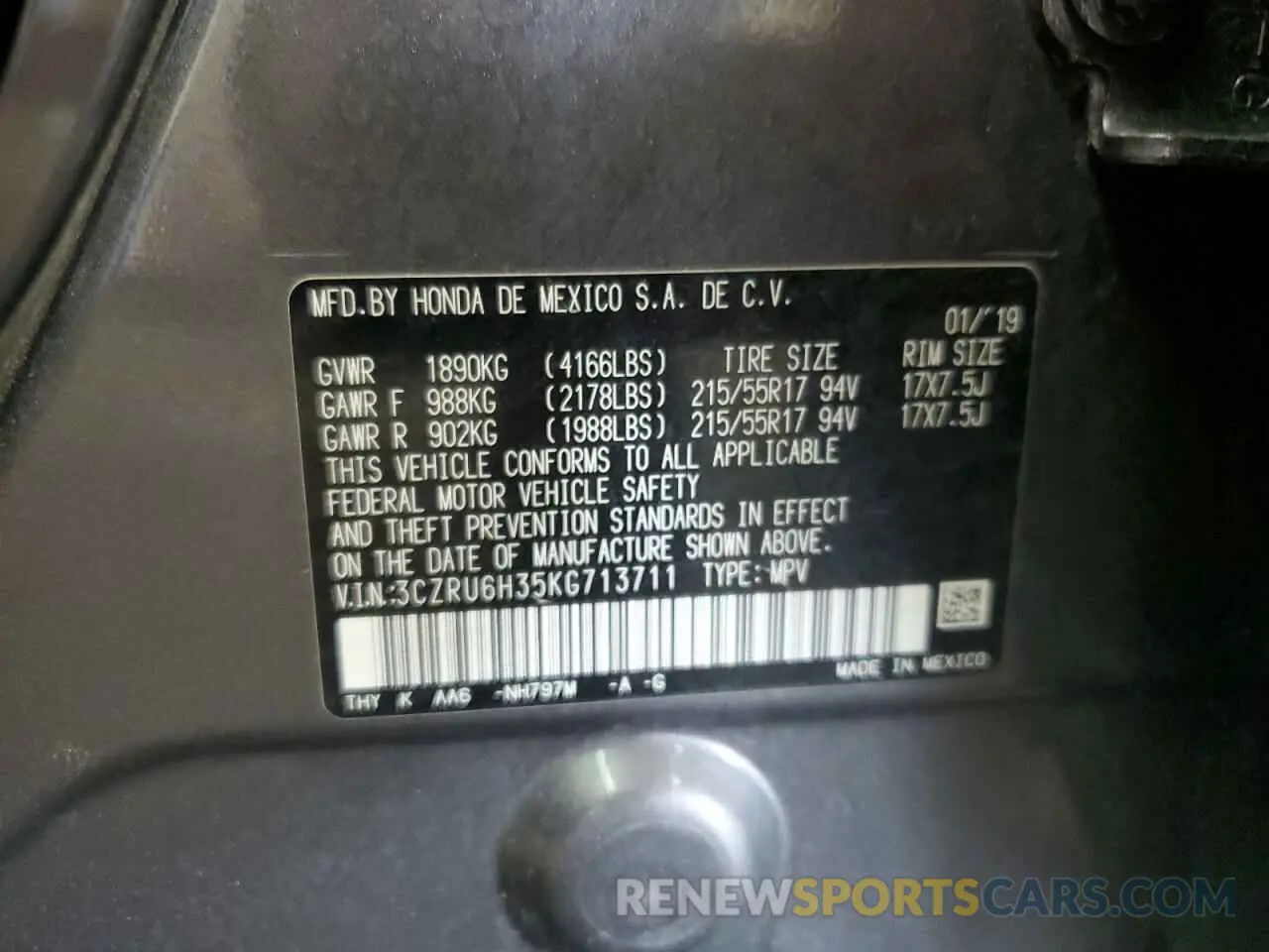 14 fotografías del automóvil dañado 3CZRU6H35KG713711 HONDA HR-V 2019