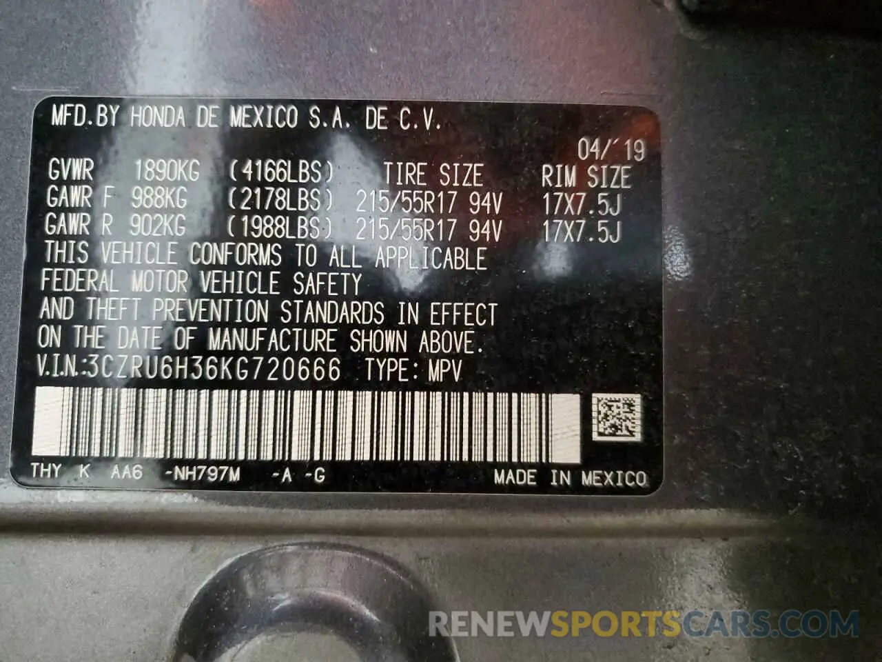 13 fotografías del automóvil dañado 3CZRU6H36KG720666 HONDA HR-V 2019