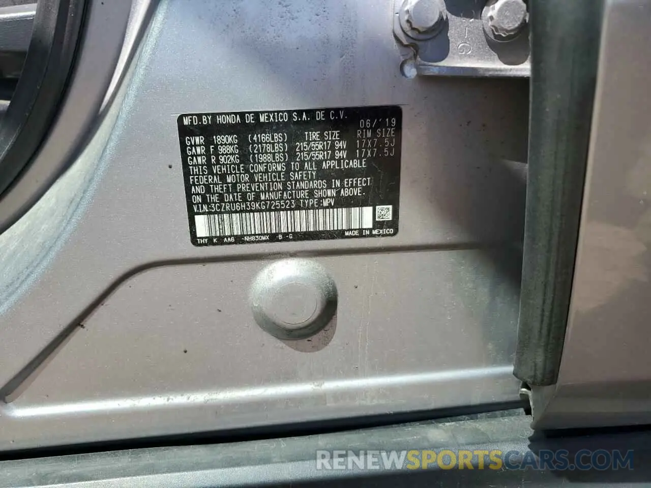 12 fotografías del automóvil dañado 3CZRU6H39KG725523 HONDA HR-V 2019