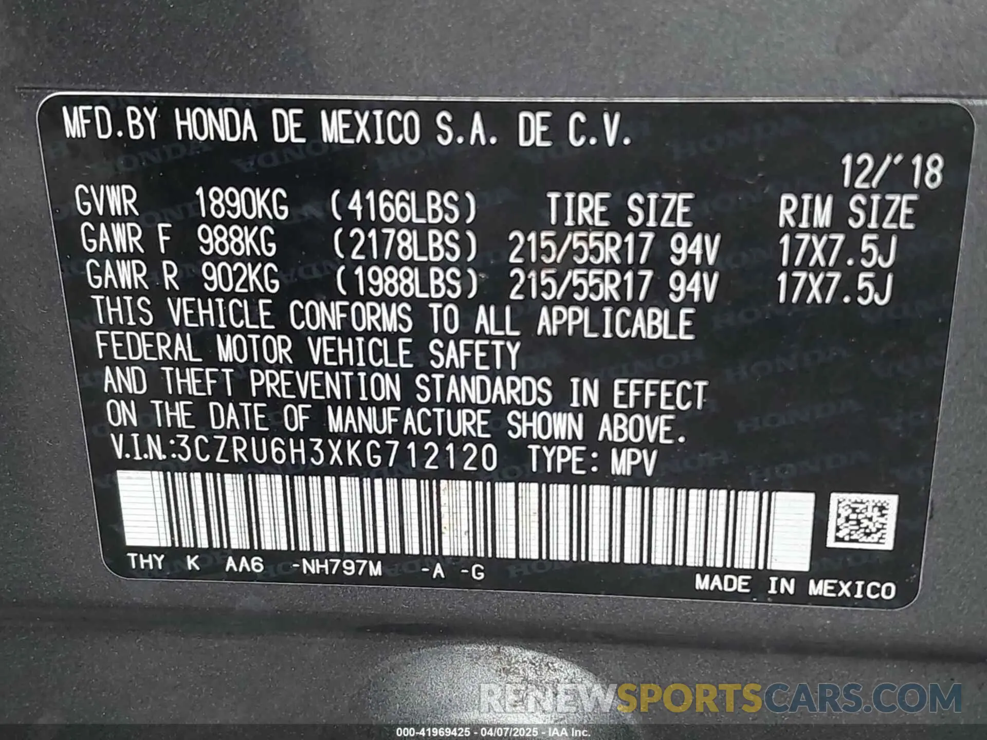 9 fotografías del automóvil dañado 3CZRU6H3XKG712120 HONDA HR-V 2019