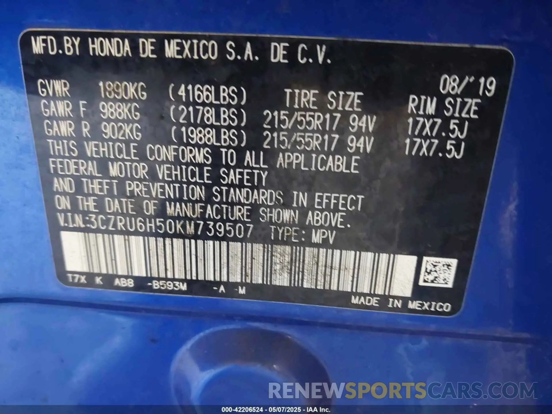 9 fotografías del automóvil dañado 3CZRU6H50KM739507 HONDA HR-V 2019