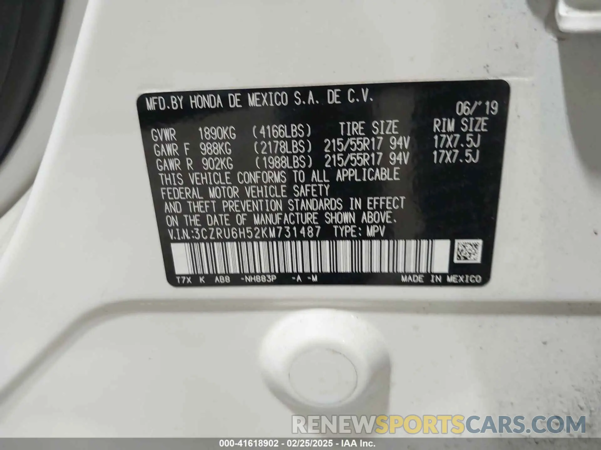 9 fotografías del automóvil dañado 3CZRU6H52KM731487 HONDA HR-V 2019