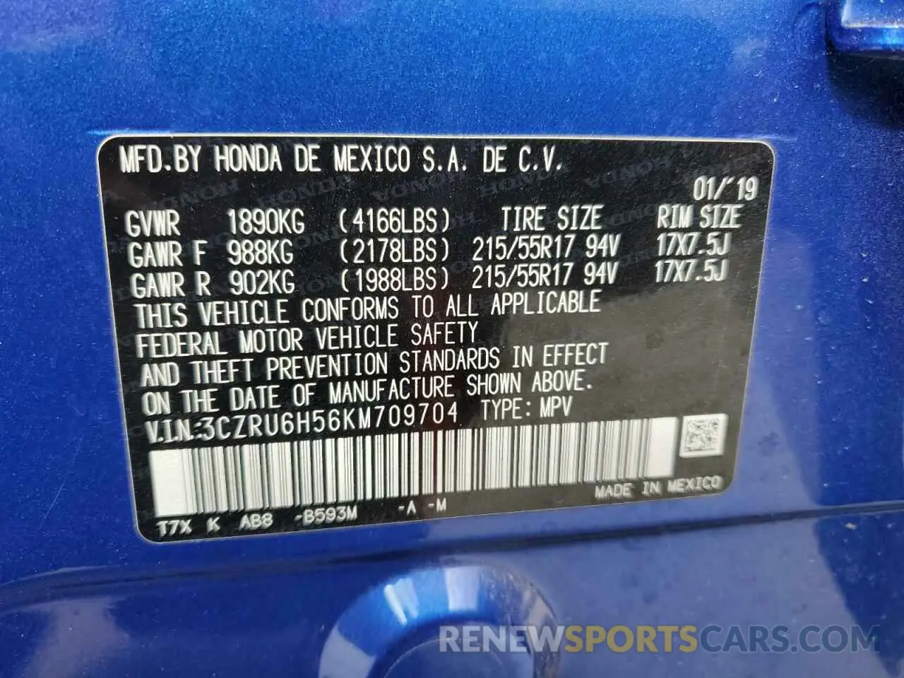 13 fotografías del automóvil dañado 3CZRU6H56KM709704 HONDA HR-V 2019