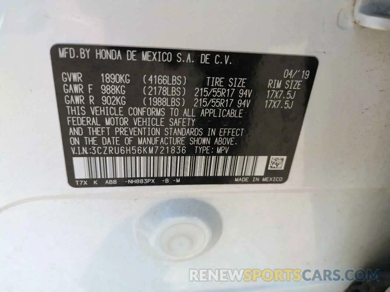 13 fotografías del automóvil dañado 3CZRU6H56KM721836 HONDA HR-V 2019