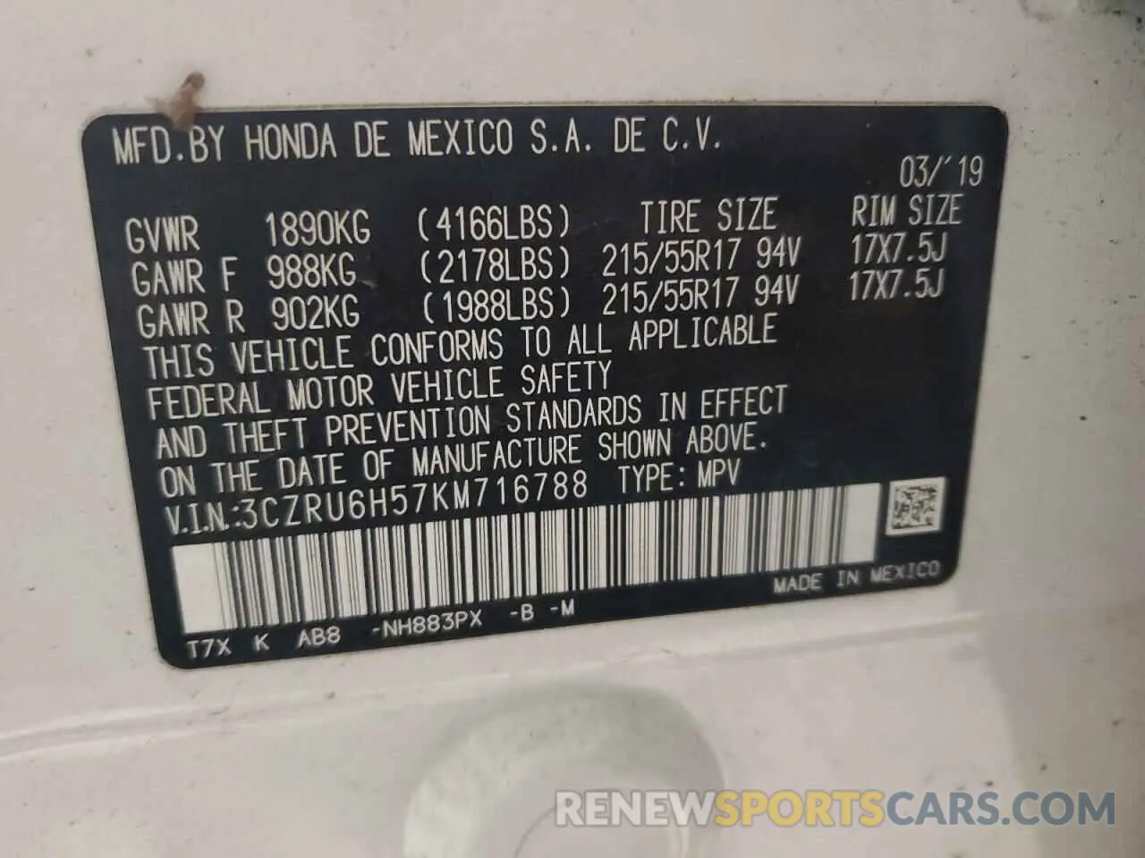 13 fotografías del automóvil dañado 3CZRU6H57KM716788 HONDA HR-V 2019