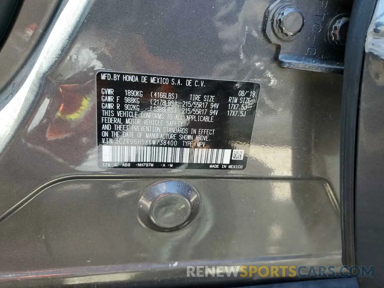 14 fotografías del automóvil dañado 3CZRU6H5XKM738400 HONDA HR-V 2019
