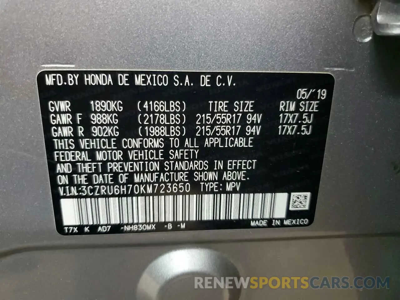 14 fotografías del automóvil dañado 3CZRU6H70KM723650 HONDA HR-V 2019