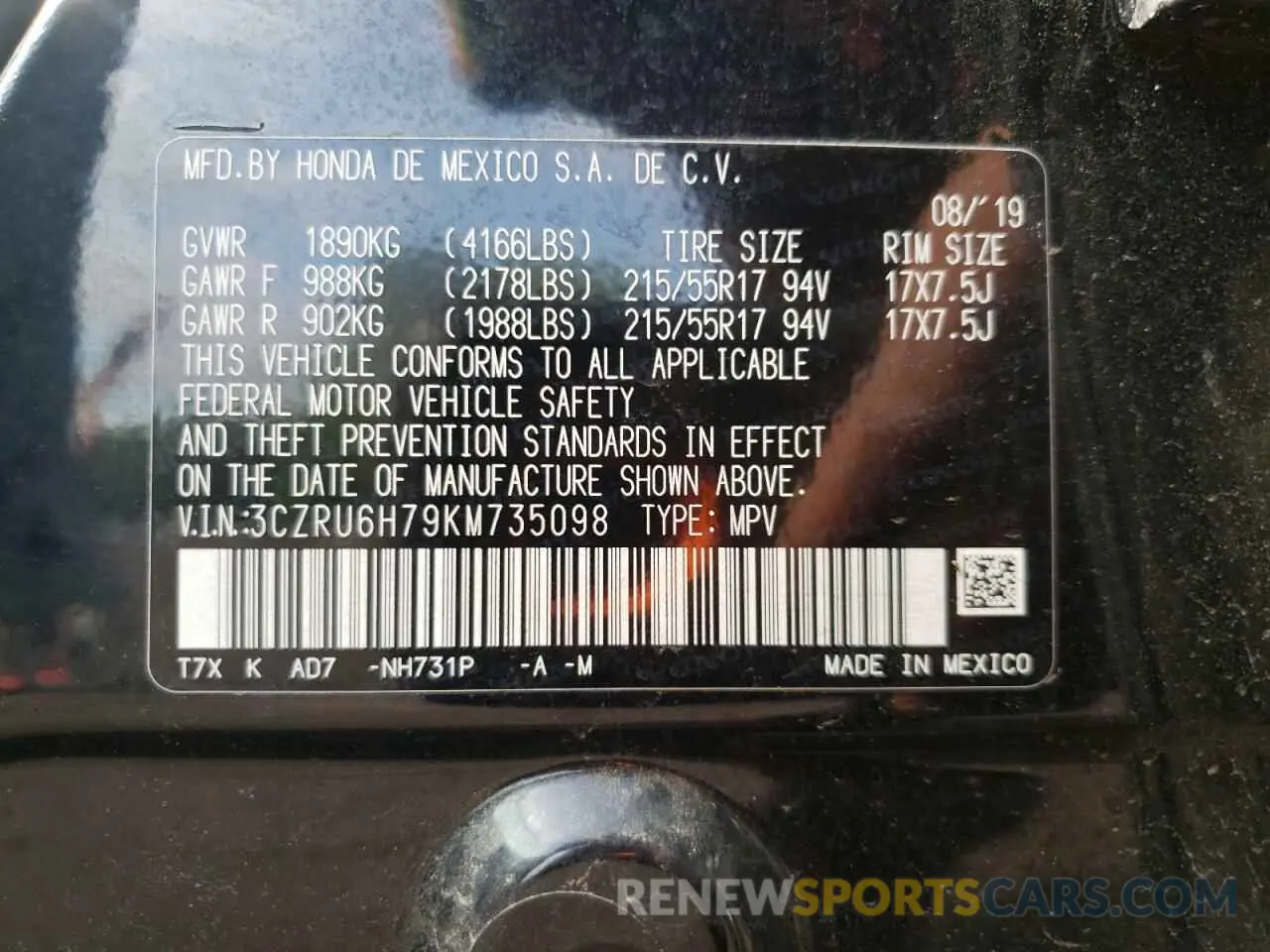 13 fotografías del automóvil dañado 3CZRU6H79KM735098 HONDA HR-V 2019