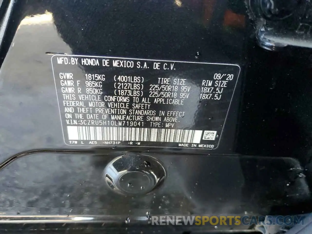 15 fotografías del automóvil dañado 3CZRU5H10LM719041 HONDA HR-V 2020