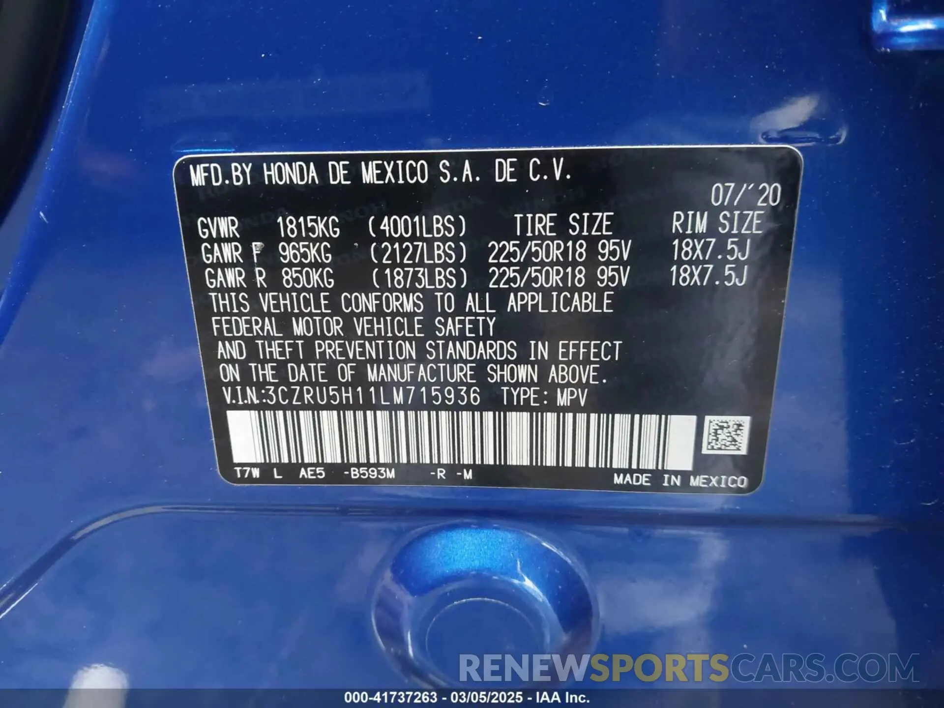 9 fotografías del automóvil dañado 3CZRU5H11LM715936 HONDA HR-V 2020