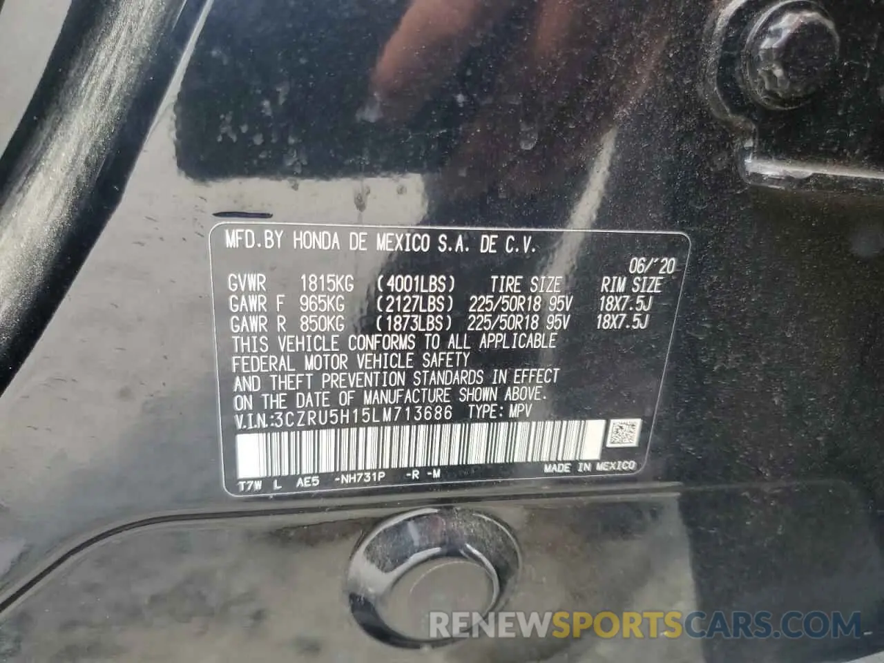 12 fotografías del automóvil dañado 3CZRU5H15LM713686 HONDA HR-V 2020