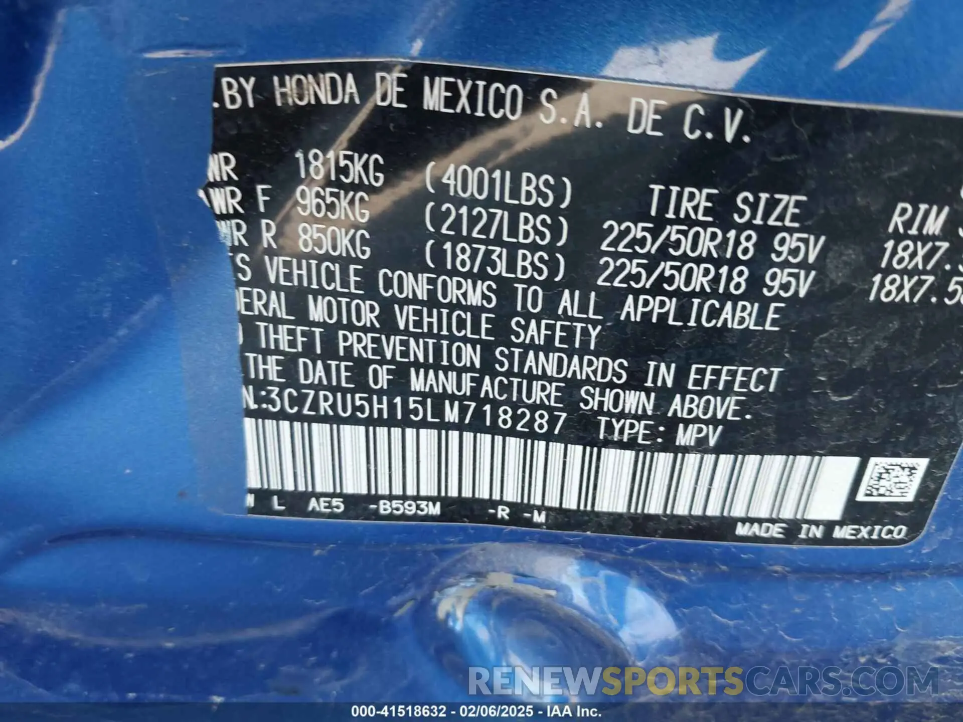 9 fotografías del automóvil dañado 3CZRU5H15LM718287 HONDA HR-V 2020