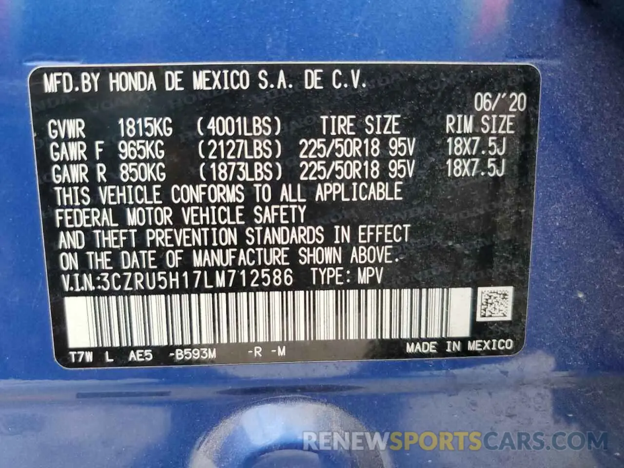 15 fotografías del automóvil dañado 3CZRU5H17LM712586 HONDA HR-V 2020