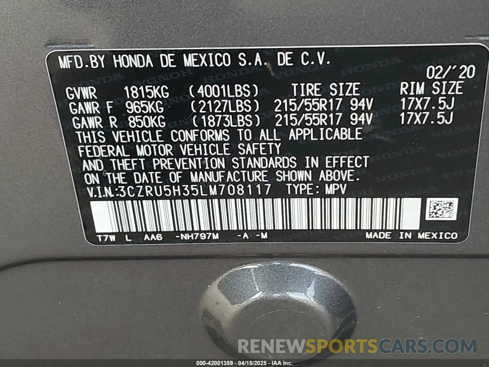 9 fotografías del automóvil dañado 3CZRU5H35LM708117 HONDA HR-V 2020