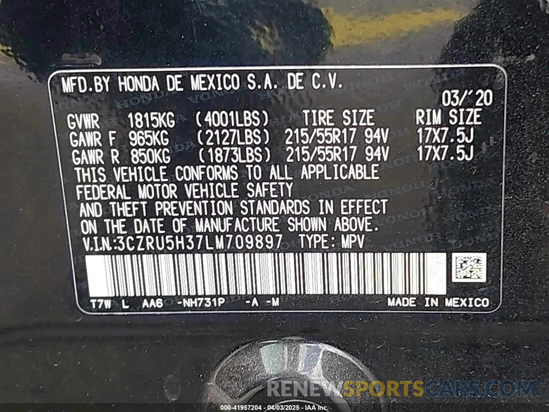9 fotografías del automóvil dañado 3CZRU5H37LM709897 HONDA HR-V 2020