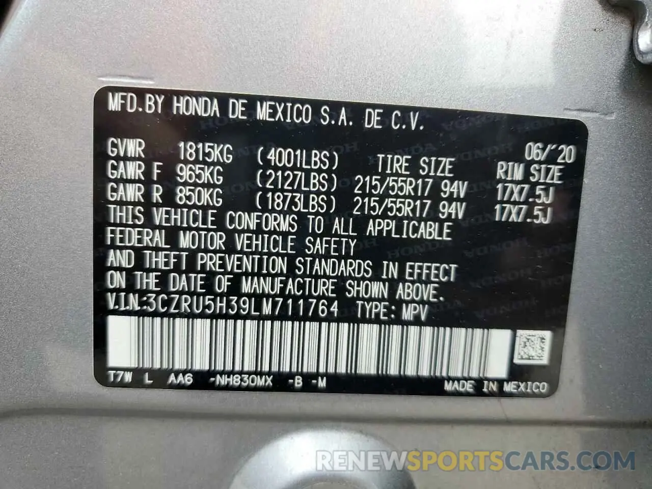 13 fotografías del automóvil dañado 3CZRU5H39LM711764 HONDA HR-V 2020