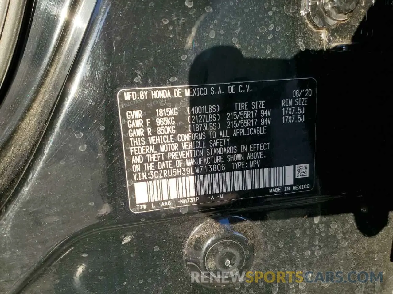 15 fotografías del automóvil dañado 3CZRU5H39LM713806 HONDA HR-V 2020