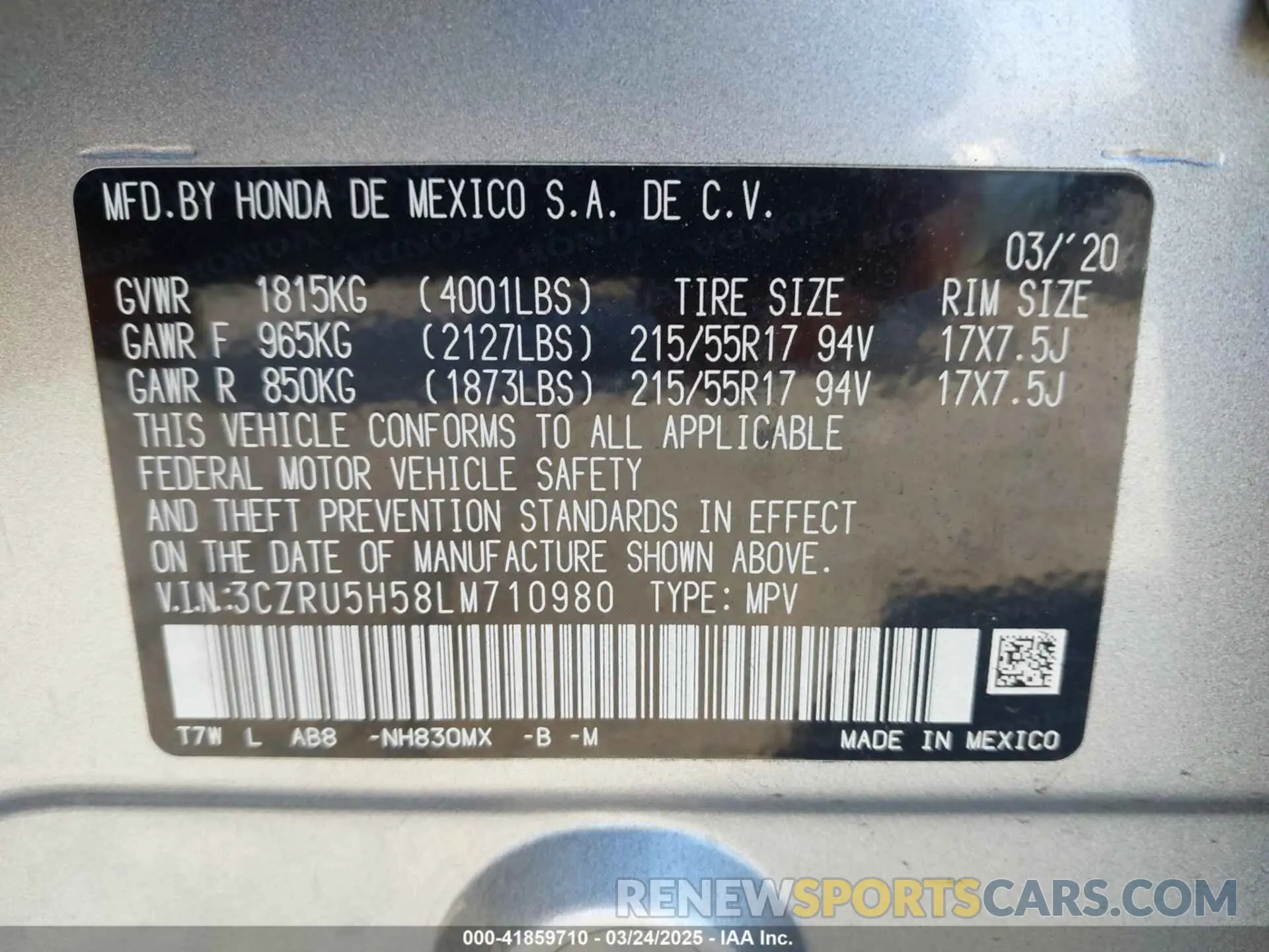 9 fotografías del automóvil dañado 3CZRU5H58LM710980 HONDA HR-V 2020