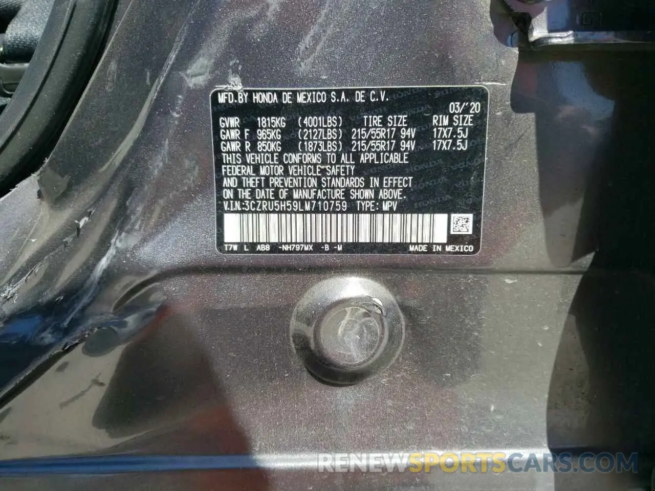 12 fotografías del automóvil dañado 3CZRU5H59LM710759 HONDA HR-V 2020