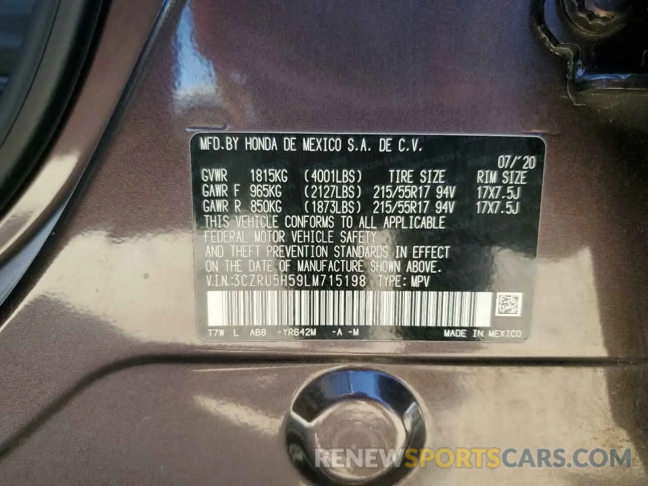 13 fotografías del automóvil dañado 3CZRU5H59LM715198 HONDA HR-V 2020