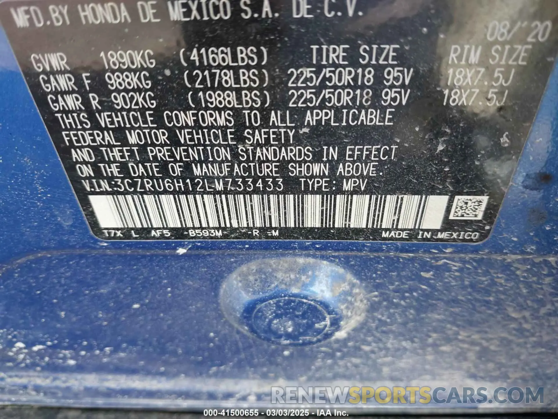 9 fotografías del automóvil dañado 3CZRU6H12LM733433 HONDA HR-V 2020