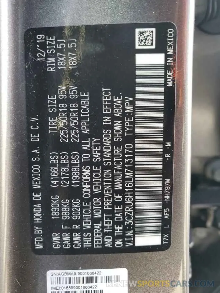 12 fotografías del automóvil dañado 3CZRU6H16LM713170 HONDA HR-V 2020