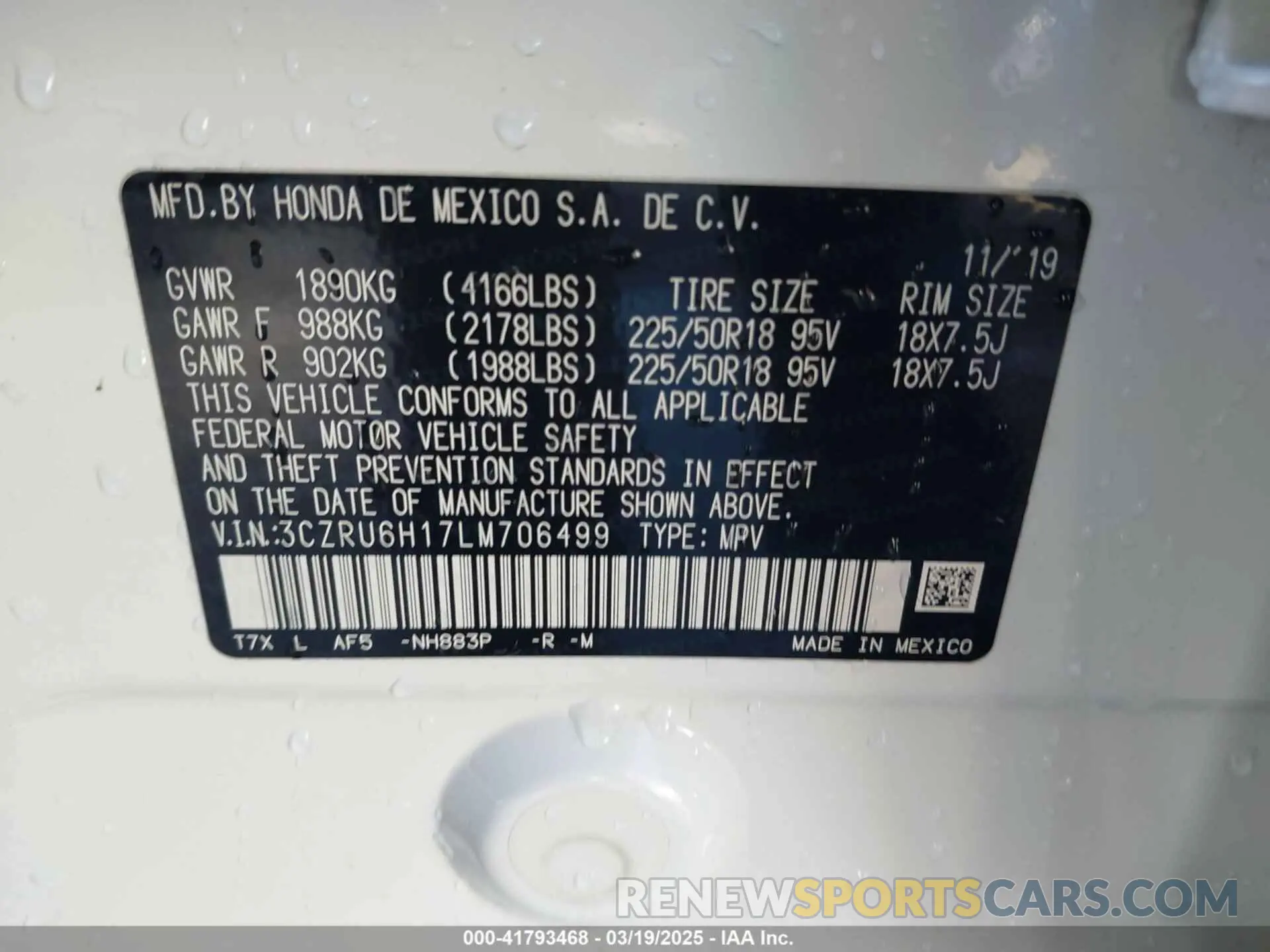 9 fotografías del automóvil dañado 3CZRU6H17LM706499 HONDA HR-V 2020